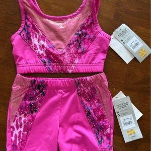 NWT Danskin XS gymnastics, cheer, tumble shorts and top set